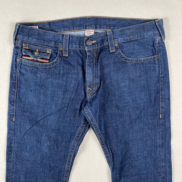 True Religion Jeans Men’s 42x34 Blue Straight Leg Colorful Striped Pocket Flap - Picture 2 of 16